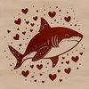 A stylized illustration of a shark with love hearts integrated into the design.