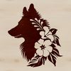 Floral canine portrait A portrait illustration of a Shetland Sheepdog's head with delicate floral patterns surrounding its features.