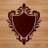 Vector shield design with ornate details suitable for cutting machine templates or commercial vector art projects.