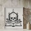 Gothic Skull with Rose and Candlelight A detailed illustration of a Gothic-style skull with a rose between its teeth, surrounded by subtle candlelight effects.