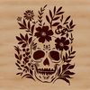 Floral Skull Graphic Design A graphic representation of a skull with intricate floral details.