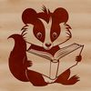 Skunk with Book Vector Graphic Design A vector illustration of a skunk sitting on the ground with a book in its paws.