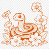 A colorful illustration of a snake amidst floral patterns.