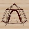 An illustration of a colorful tent in the outdoors for camping and recreation.