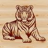 A majestic tiger at rest A detailed illustration of a tiger laying on the ground, suitable for vector art and digital cutting machines.