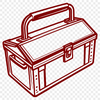 A digital illustration of a metal toolbox with various tools inside.