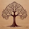 A detailed illustration of a tree with roots and foliage made from vector shapes suitable for digital cutting machines.