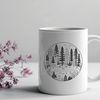 Densely Illustrated Forest Scene A detailed illustration of various trees in a dense forest landscape.