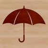 A stylized illustration of a colorful umbrella on a rainy day.