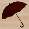 A simple black outline silhouette of an umbrella against a white background.