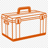 Wooden Toolbox Illustration A set of tools arranged within a wooden toolbox for crafting and DIY projects.