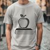 Teacher Holding Colorful Apple Book A vector illustration of an apple book with colorful pages and a teacher holding it.