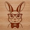 A cartoon rabbit with glasses on its head, created as a vector graphic.