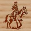 A cowboy riding horseback, illustrated in vector format.