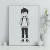 Adorable Child Silhouette Young boy in casual clothing with a neutral expression.
