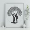 Whimsical Tree with Embracing Branches Illustrative tree design featuring intertwined lovers embracing in its branches.