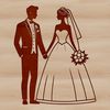 Lovely Wedding Scene SVG Illustration Illustrated wedding scene with bride and groom, created as vector art for digital and print use.