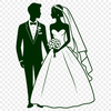 A vector illustration of a wedding scene featuring a bride and groom in a romantic setting.