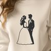 A vector illustration of a wedding scene featuring a bride and groom, ideal for custom designs.