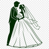 Lovely Wedding Scene Clip Art Illustrated wedding scene featuring a bride and groom with a romantic background.
