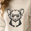 An illustration of a wild animal, a possum, wearing glasses.