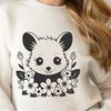 A colorful illustration of a possum surrounded by floral elements, suitable for vector graphics.