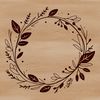 A hand-drawn floral design in the shape of a circular wreath.