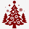A stylized illustration of a traditional Christmas tree decorated with ornaments.