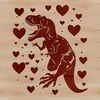 Prehistoric T Rex dinosaur illustration with decorative heart details.