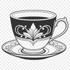 Whimsical Tea Cup Illustration A delicate ceramic teacup with a small handle and saucer, ideal for serving tea or coffee.