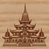 A vector graphic representation of a peaceful Buddhist temple architecture.