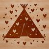 Tent illustration with love hearts incorporated into the design, suitable for outdoor-themed projects.