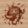 Tiger Breaking Through Wall A large wild animal, a tiger, breaking through a wall.