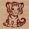 A sitting tiger with a wild expression, depicted in bold vector lines.