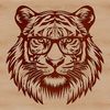Tiger Portrait with Vintage Specs A detailed illustration of a tiger's head with glasses, depicted as a vector graphic.