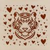 Exotic Tiger Portrait with Heart Accents A vector graphic design featuring the face of a big cat tiger with heart motifs.