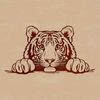 An intricately designed vector image of a majestic tiger's face with sharp features.