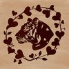 Love Heart Decorated Big Cat SVG A large, illustrated tiger's head with love hearts and bold lines, suitable for various design uses.