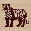 Vibrant Tiger Vector Art A large standing tiger with a distinctive coat pattern, suitable for vector art designs.