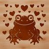 Toad in Love A digital illustration of a smiling toad surrounded by love hearts, featuring a bold vector design.