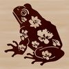 Green Toad Illustration A green and brown illustration of a toad sitting on a lily pad amidst floral elements.