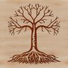 Minimalist Tree Line Art Symbol A digital illustration of a single tree with roots and branches.