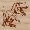 A prehistoric dinosaur illustration featuring a large T rex in a bold design style.