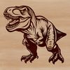Illustration of a Tyrannosaurus Rex dinosaur in prehistoric landscape.