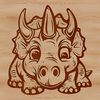 A detailed illustration of a baby Triceratops dinosaur's head.