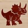 Illustrated illustration of a triceratops dinosaur in prehistoric landscape.