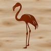 A pink bird standing on one leg in shallow water, characteristic of the flamingo species.