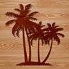 Palm Tree Landscape Vector Graphics An illustration of palm trees in a tropical landscape setting.