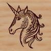 Magical Unicorn SVG Clip Art An ornate illustration of a mythical creature with a unicorn's head and body, suitable for digital designs.