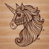 Hand-Drawn Mythical Creature Illustration Illustrated unicorn with ornate head and mythical creature design.